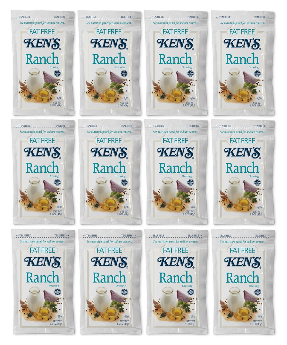 Ken's Fat Free Ranch Dressing 1.5 oz pouch pour for quick, single-serve servings.