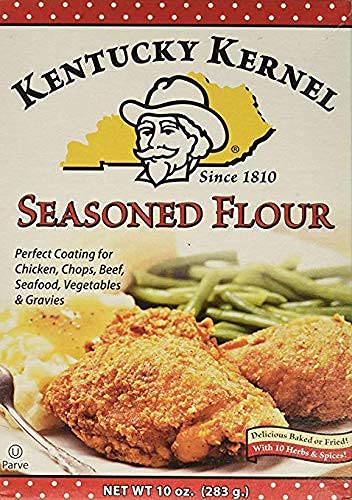 Kentucky Kernel seasoned flour in a dredge bowl for even breading.