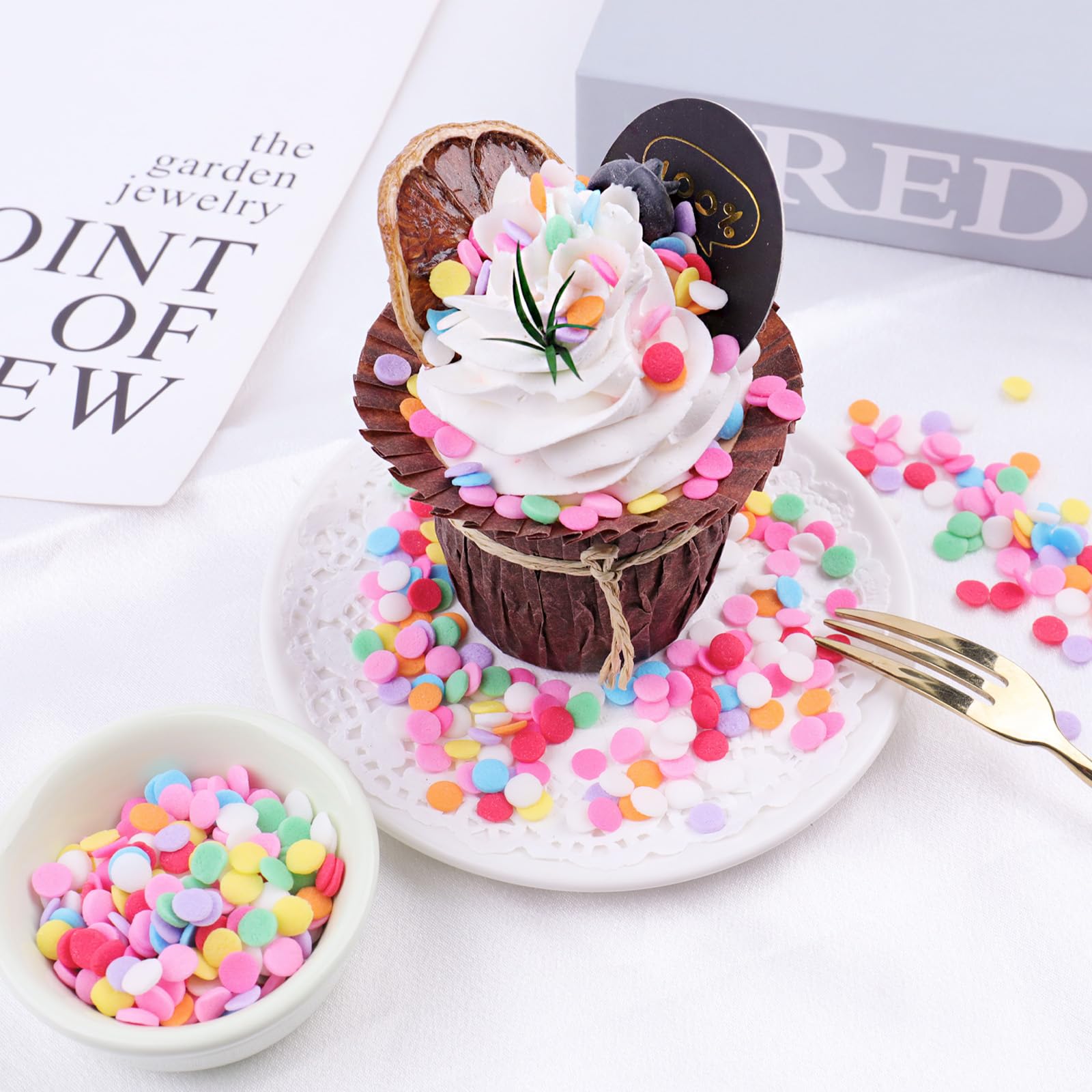 Kercky confetti round sprinkles for cookies and cupcakes add whimsy and sparkle.