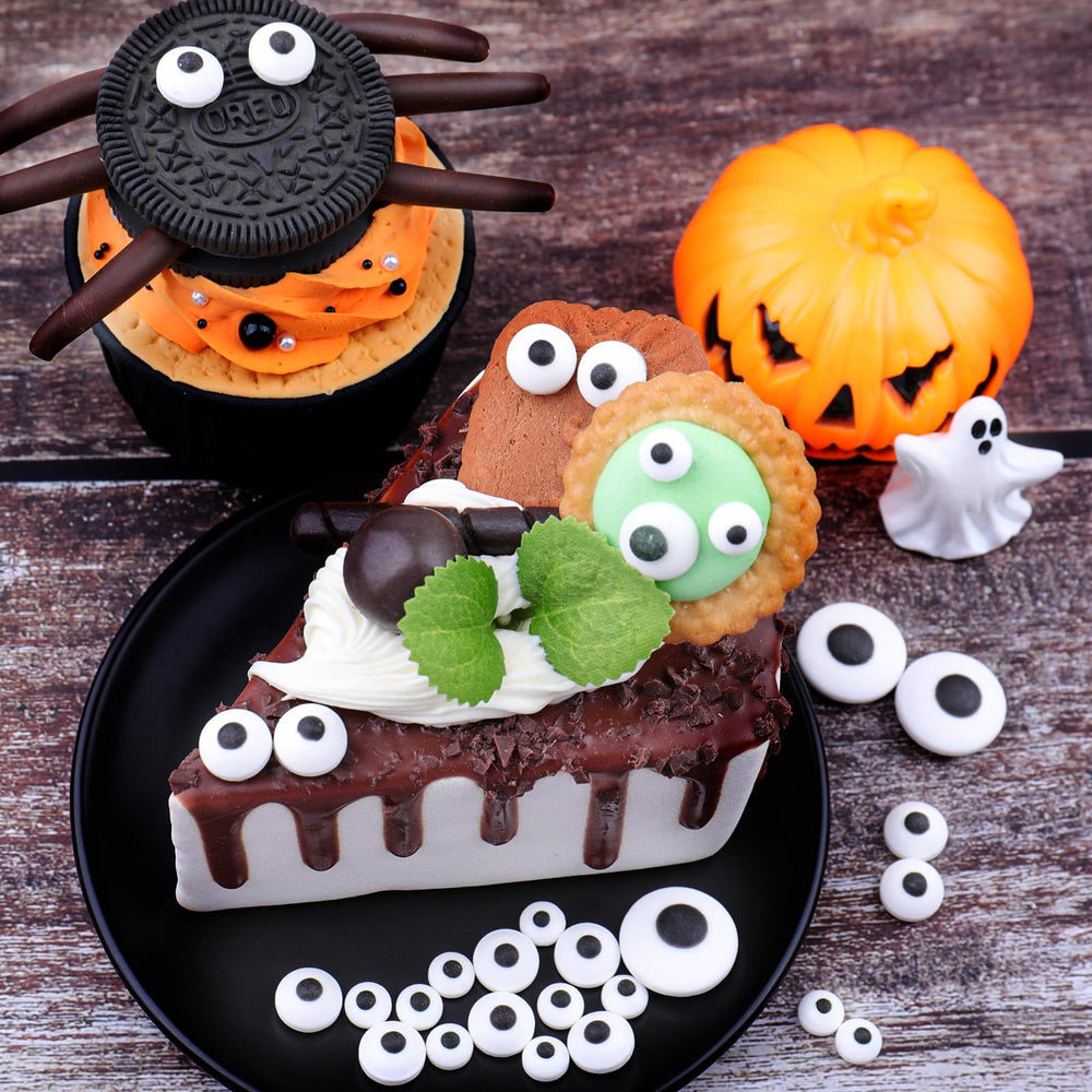 Kercky eye-shaped sprinkles on cupcakes and ice cream for a spooky look