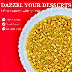 Kercky Gold Sprinkles bottle closeup highlights premium edible glitter for elegant toppings.