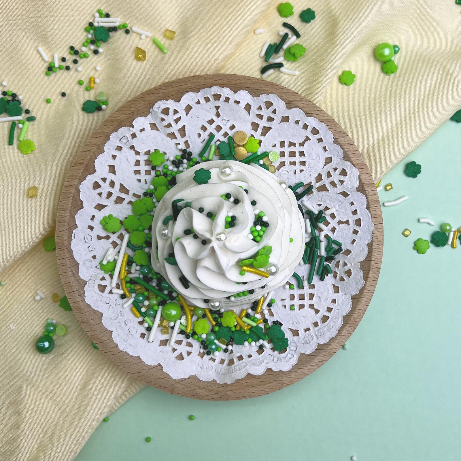 Kercky green sprinkles on cookies and ice cream add sparkle