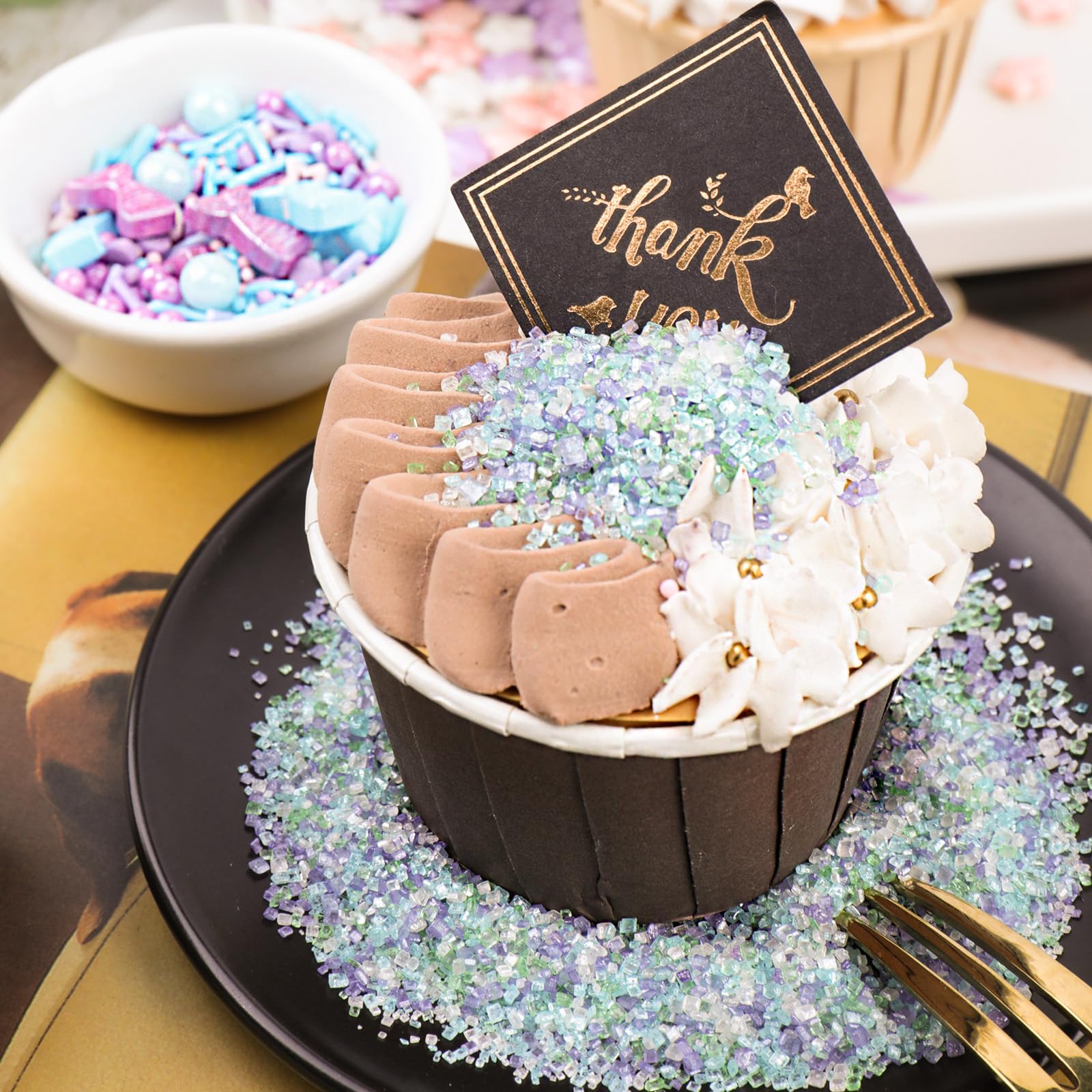 Kercky Pastel Mermaid Sprinkles 4-in-1 jar keeps decorations neatly organized and accessible