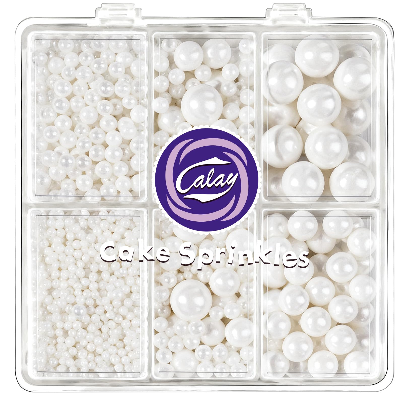 Kercky white pearl sprinkles four-sizes box-set shown for precise decorating