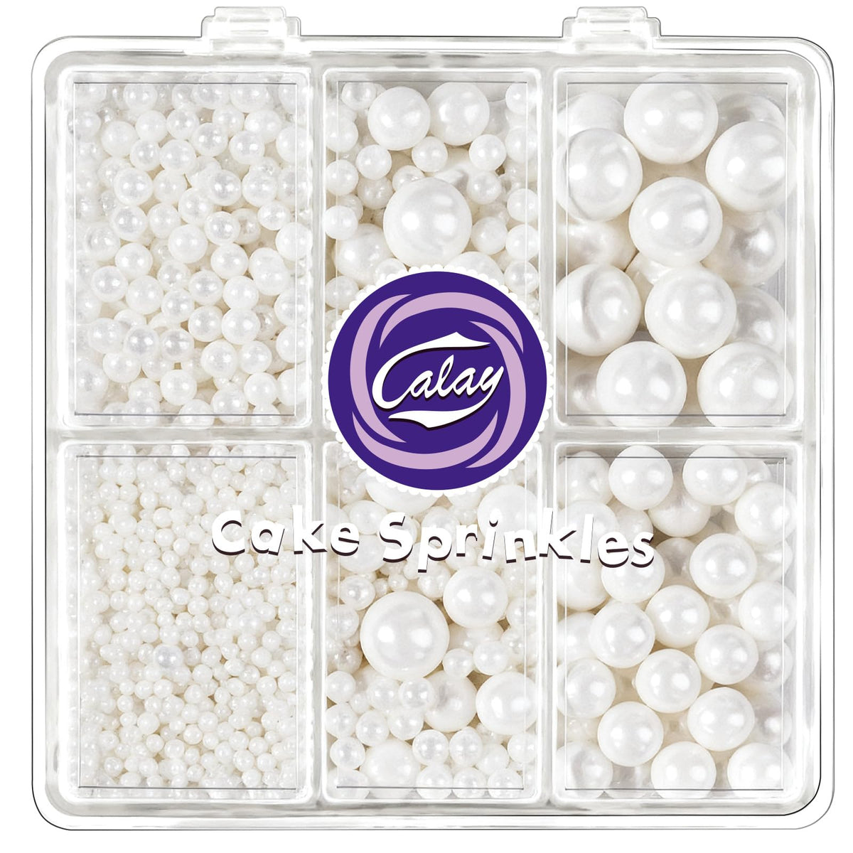 Kercky white pearl sprinkles four-sizes box-set shown for precise decorating
