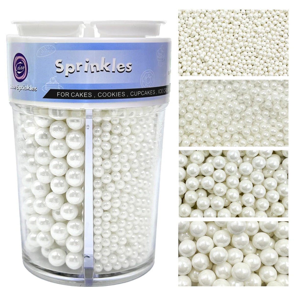 Kercky white pearl sprinkles, 2mm add delicate sparkle to cakes