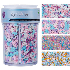 Kercky Unicorn Sprinkles 4-in-1 bottle close-up for mess-free decorating.