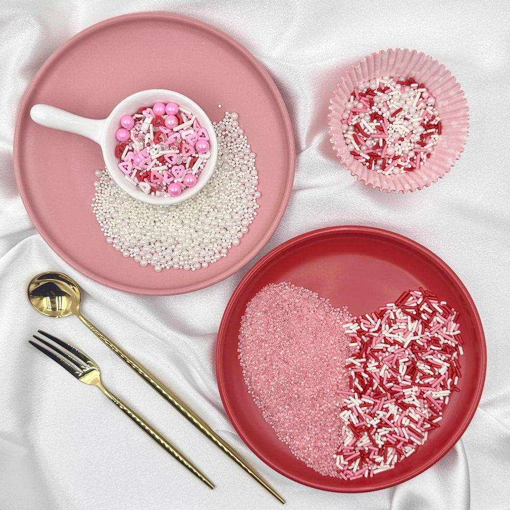 Kercky pink heart sprinkles top ice cream for a festive touch