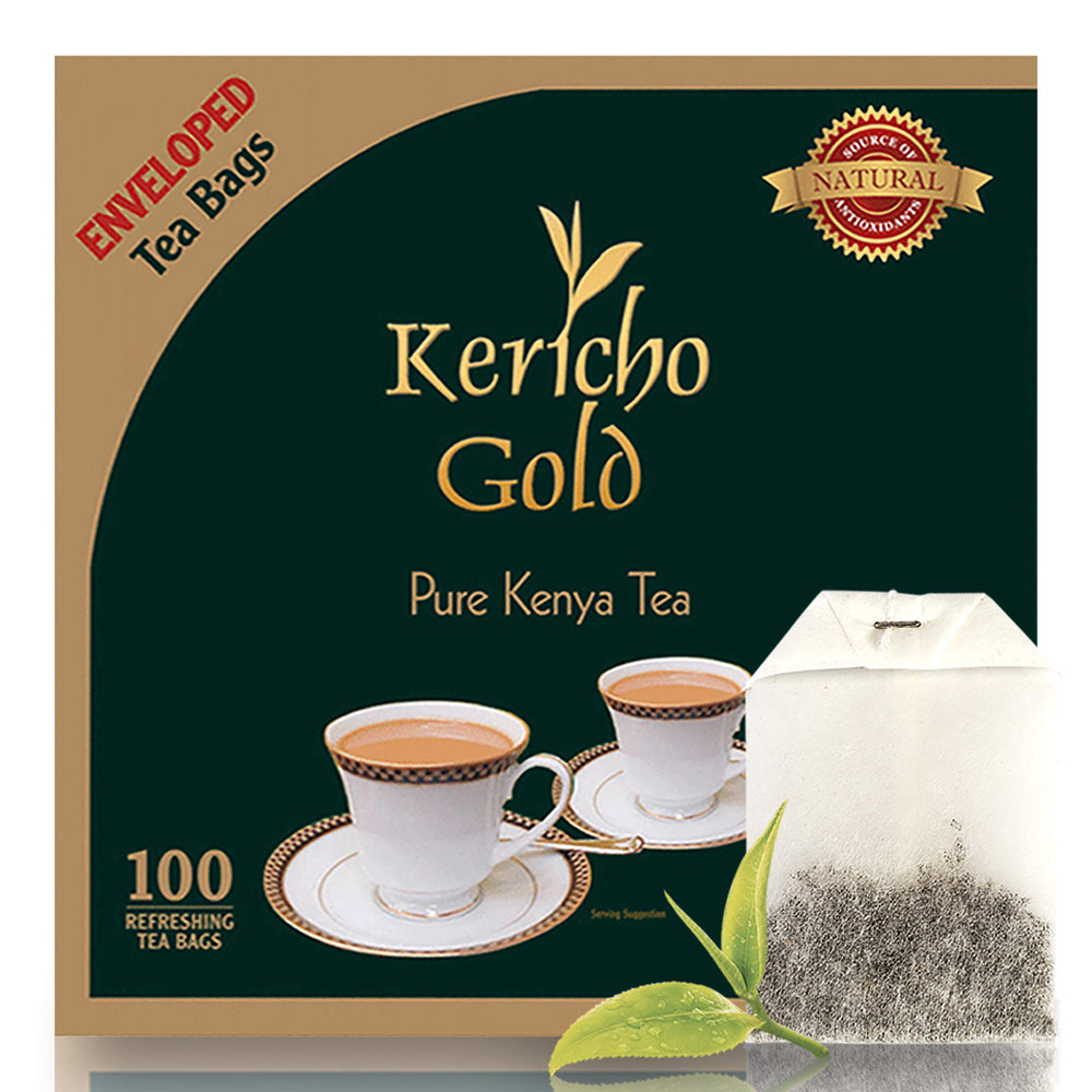 Kericho Gold black tea packaging with 100 envelopes for daily rituals