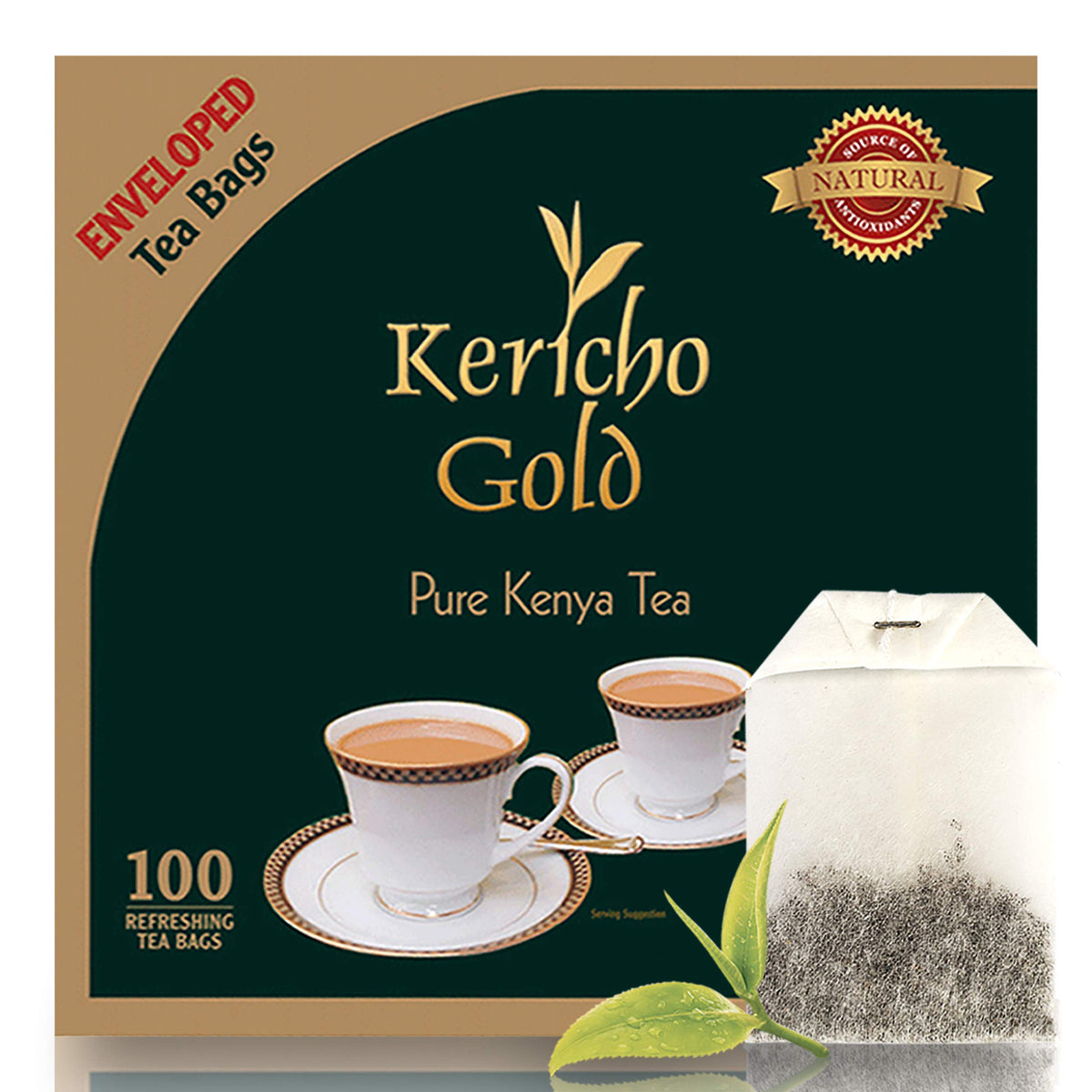 Kericho Gold black tea packaging with 100 envelopes for daily rituals