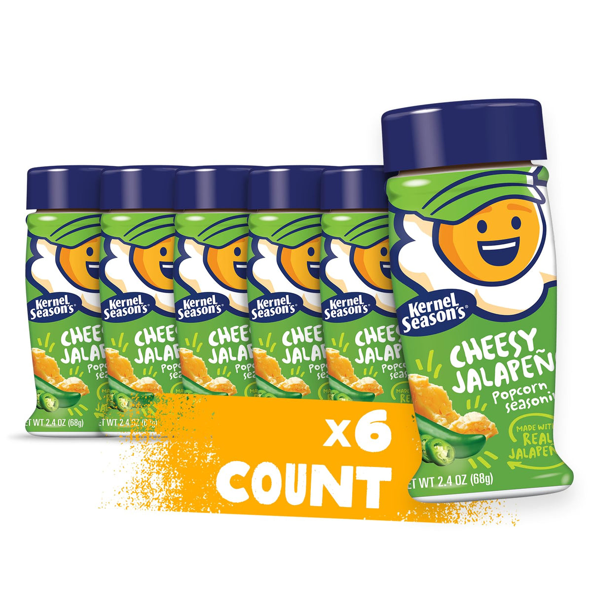 Kernel Season's Cheesy Jalapeño pack-6-jar boosts bold popcorn flavor.