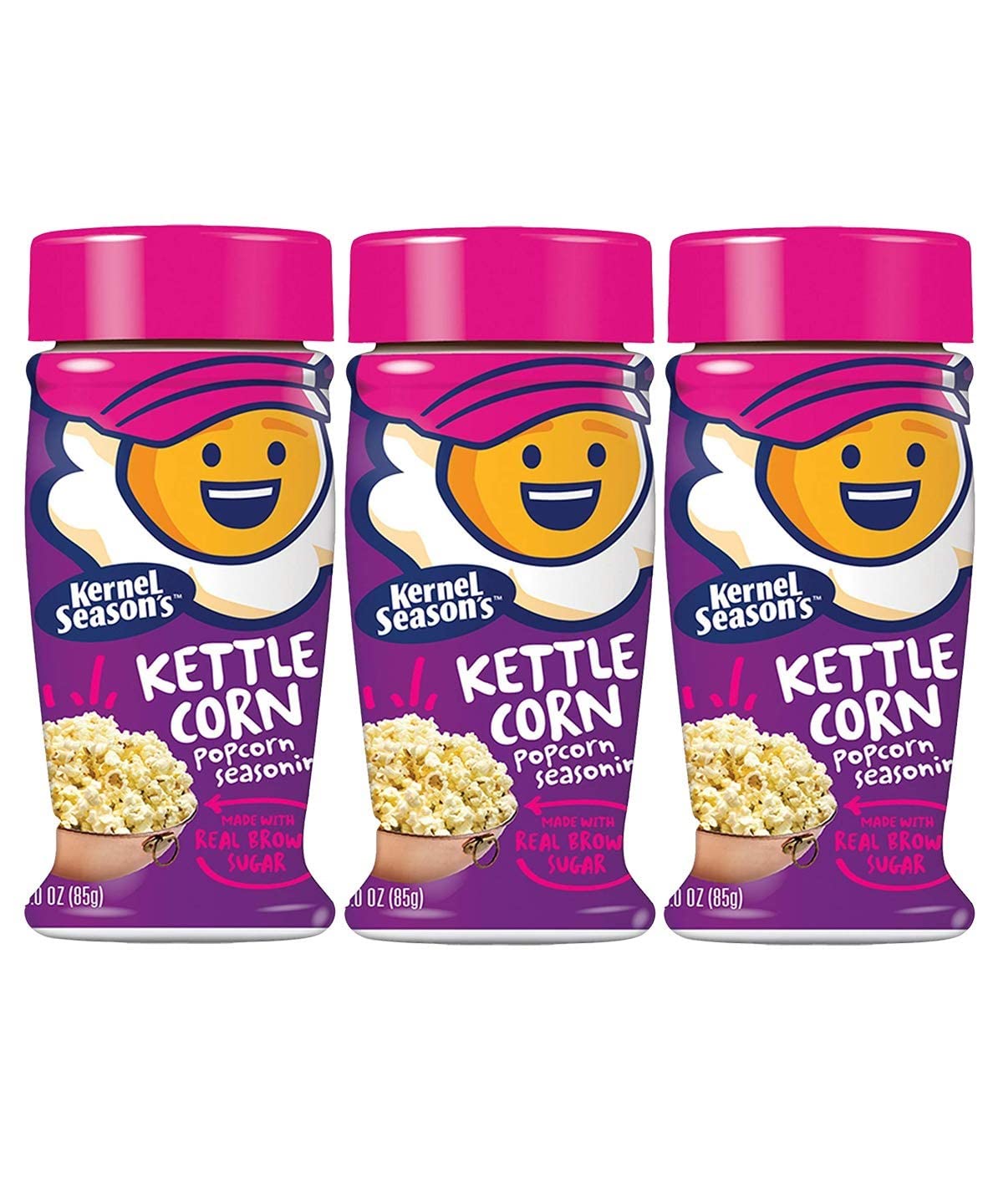 Kernel Season's kettle corn seasoning 3-pack on packaging for flavorful popcorn at home.