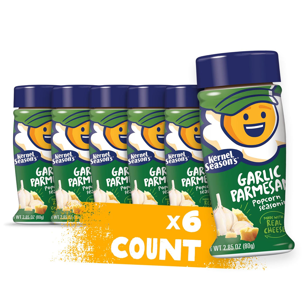 Kernel Season's Parmesan & Garlic popcorn seasoning jar elevates snacks with authentic Italian flavor.