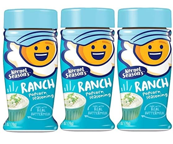 Kernel Season's Ranch popcorn seasoning pack of 3 bottles enhances savory snacking.