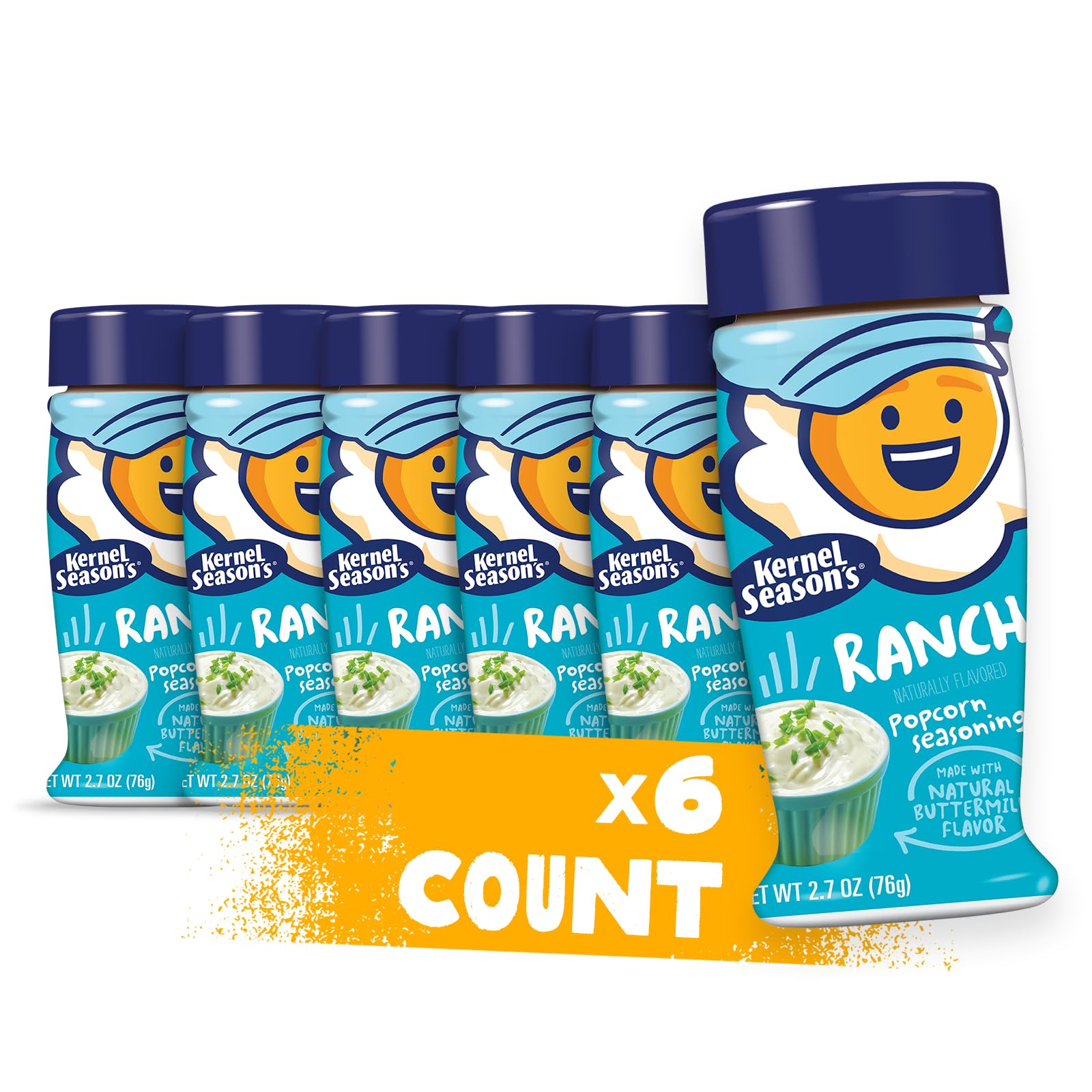 Kernel Season's Ranch Seasoning on popcorn in a bowl for creamy ranch flavor.