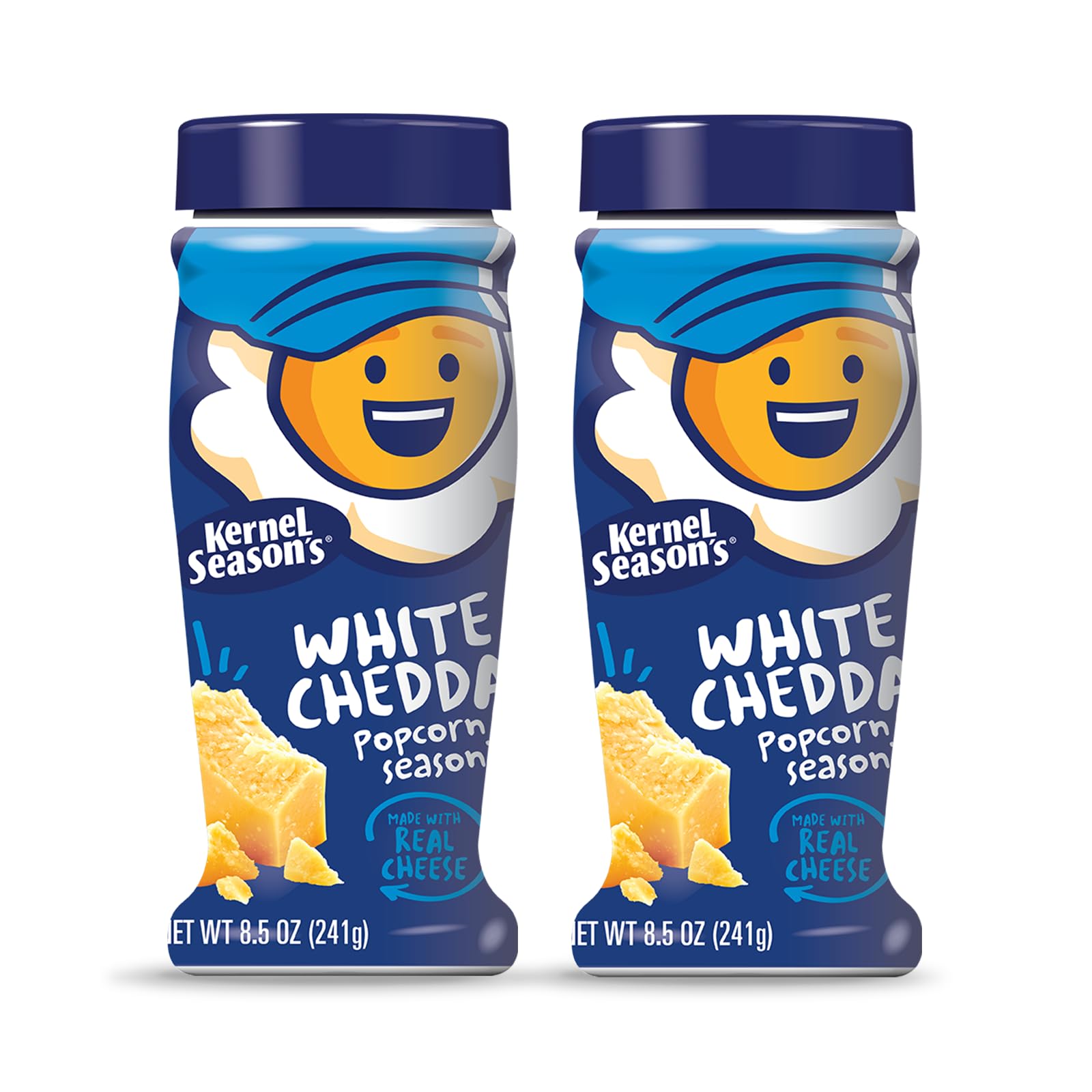 Kernel Season's White Cheddar popcorn seasoning jar for bold cheese flavor on popcorn
