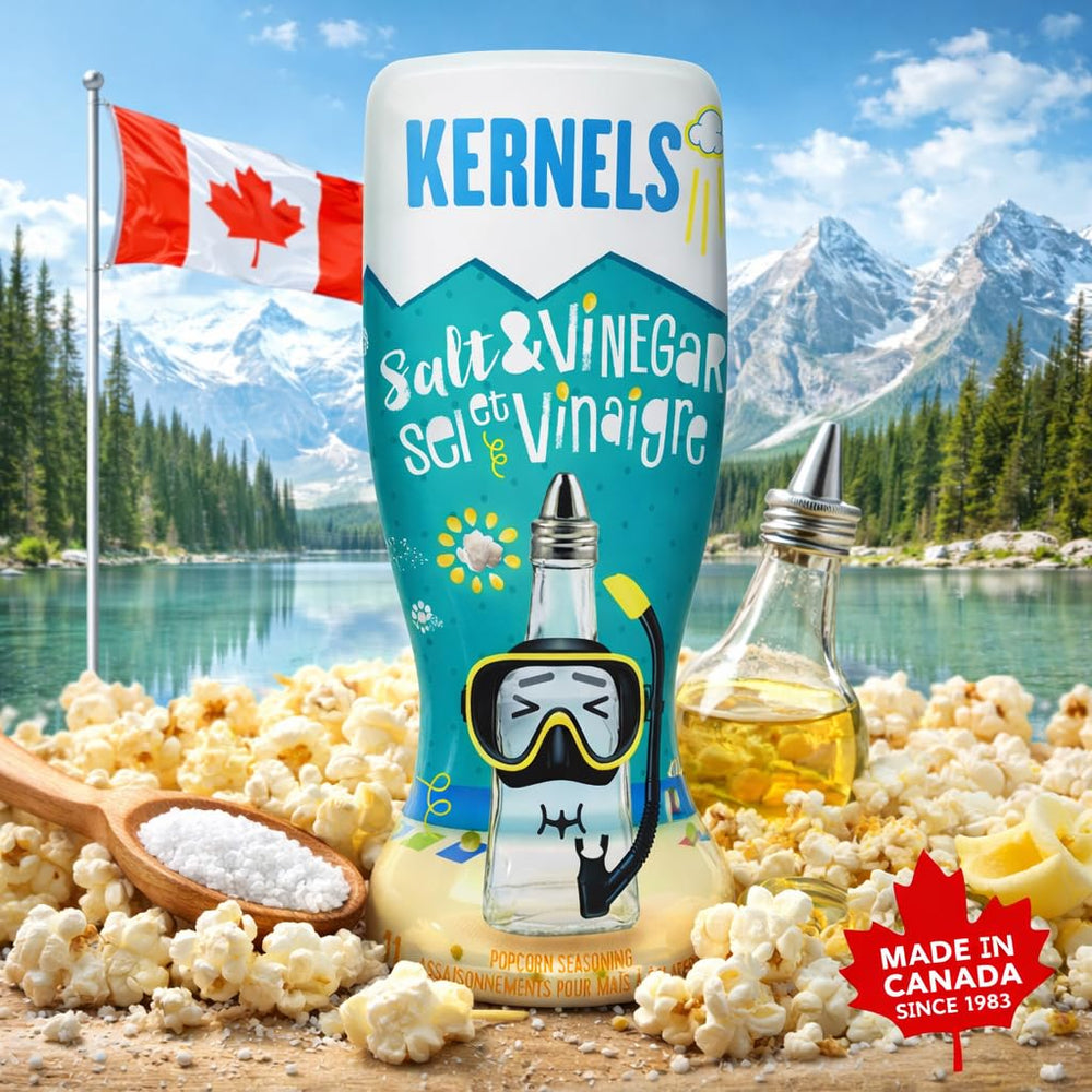 Kernels Canada import sticker close-up signaling origin and quality.