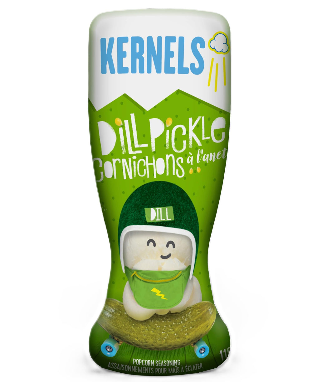 Kernels Dill Pickle Popcorn Seasoning closeup granules show zesty texture.