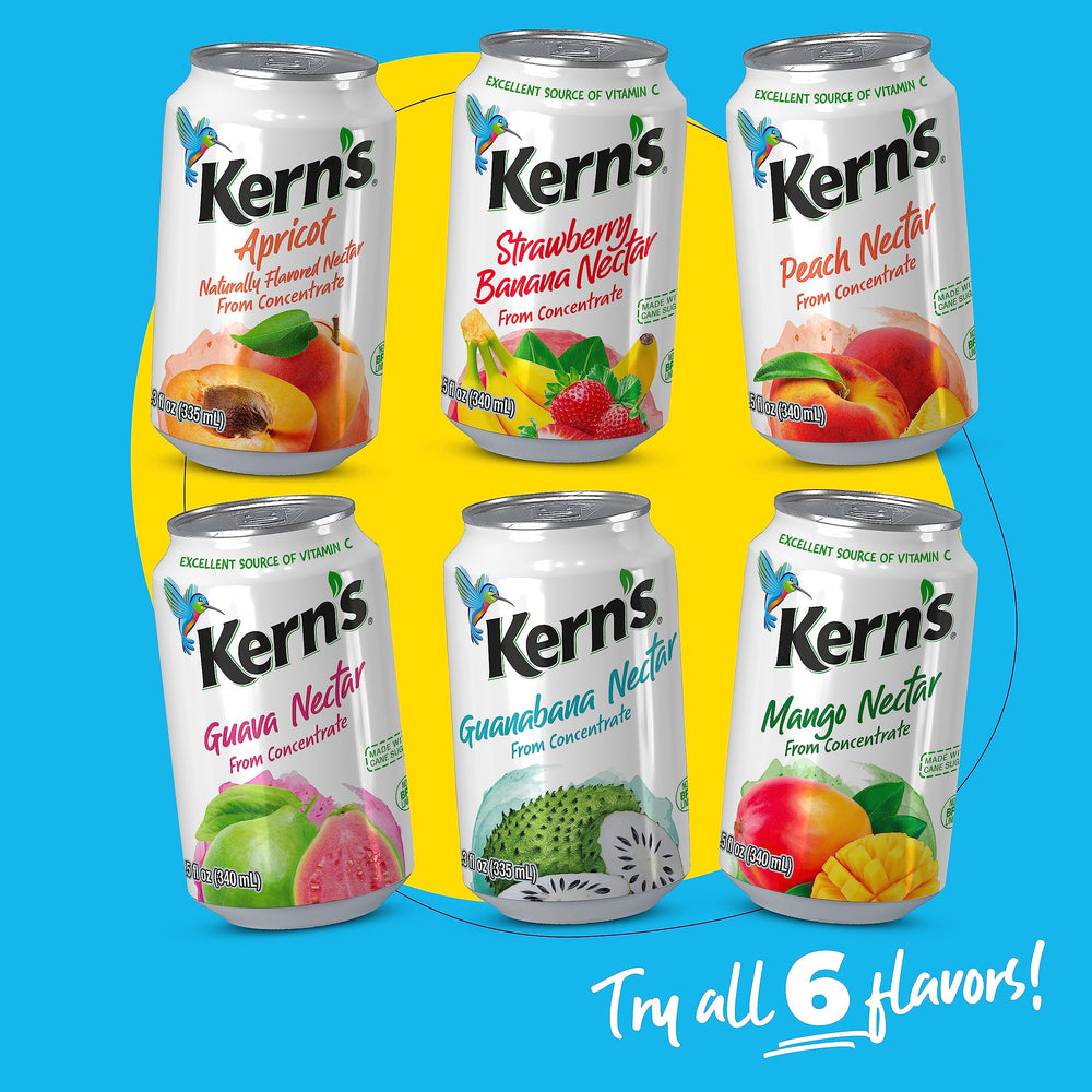 Display of Kern's 12-pack nectar, convenient bulk pack for gatherings.