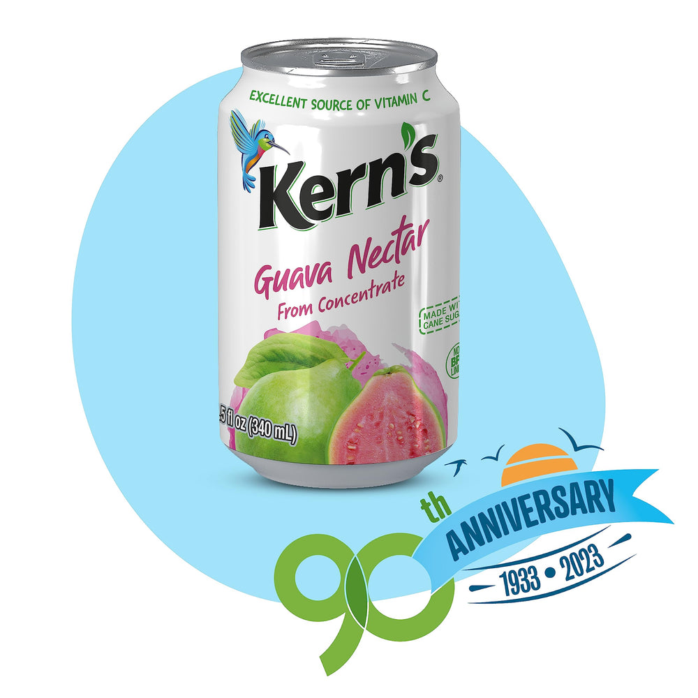 Glass of Kern's guava nectar, tropical aroma perfect for mixers.