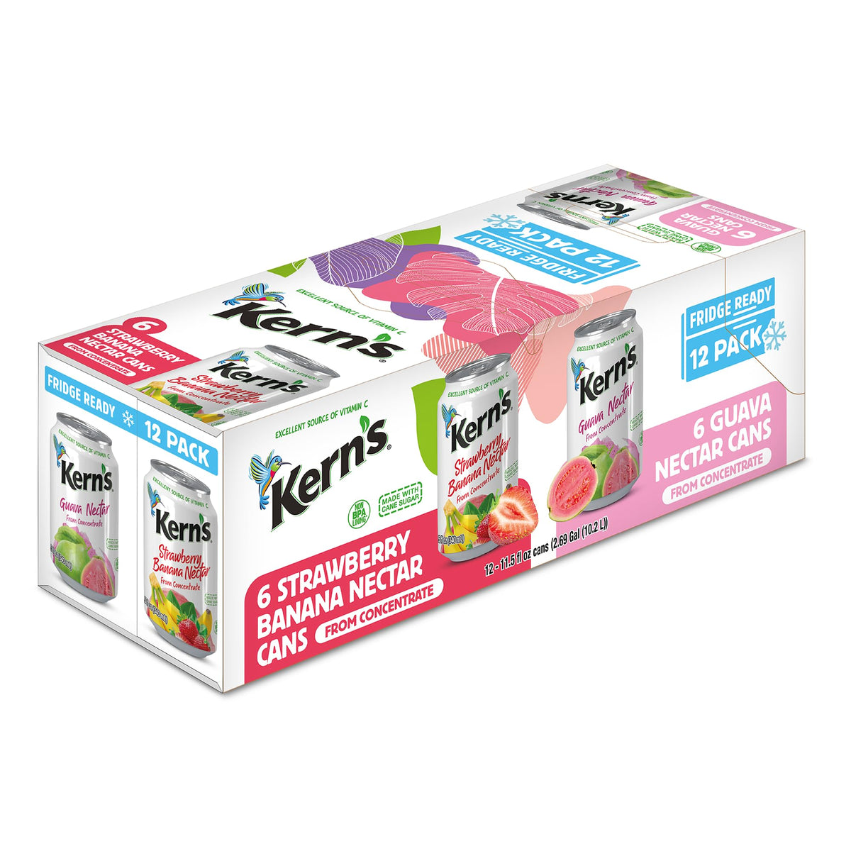 Kern's tropical nectar can with strawberry banana close-up, ideal for lunchboxes.