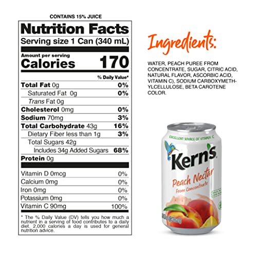 Kern's Tropical Fruit Nectar Peach can, ideal for quick cold drinks.
