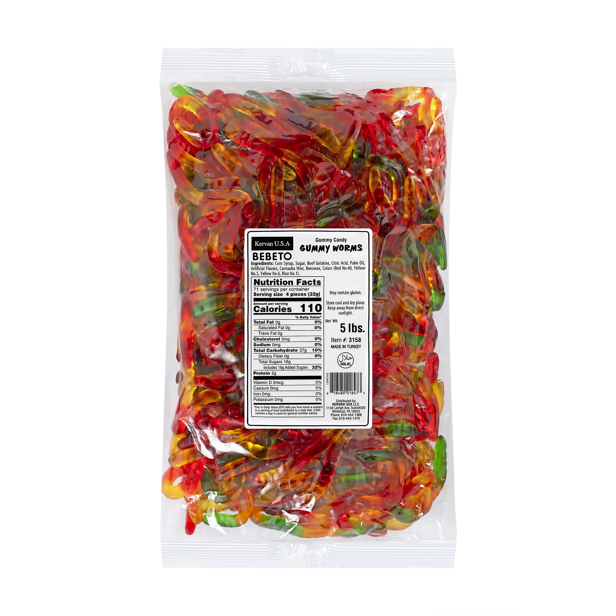 Kervan Bebeto gummy worms in bright multi-fruit colors, perfect for kids' snacks