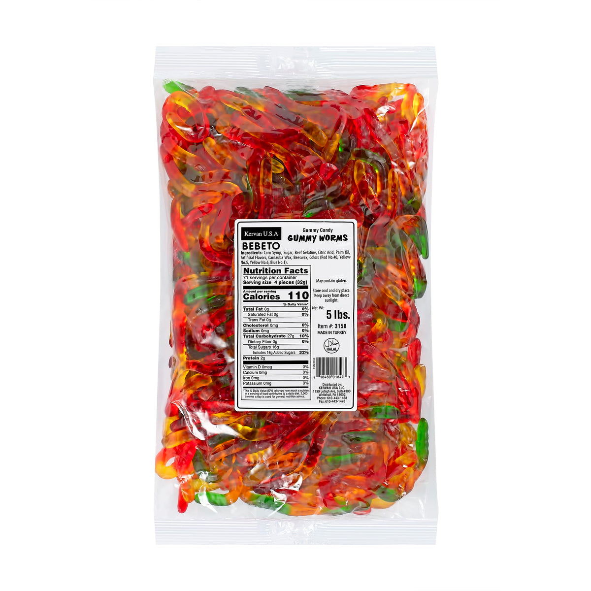 Kervan Bebeto gummy worms in bright multi-fruit colors, perfect for kids' snacks