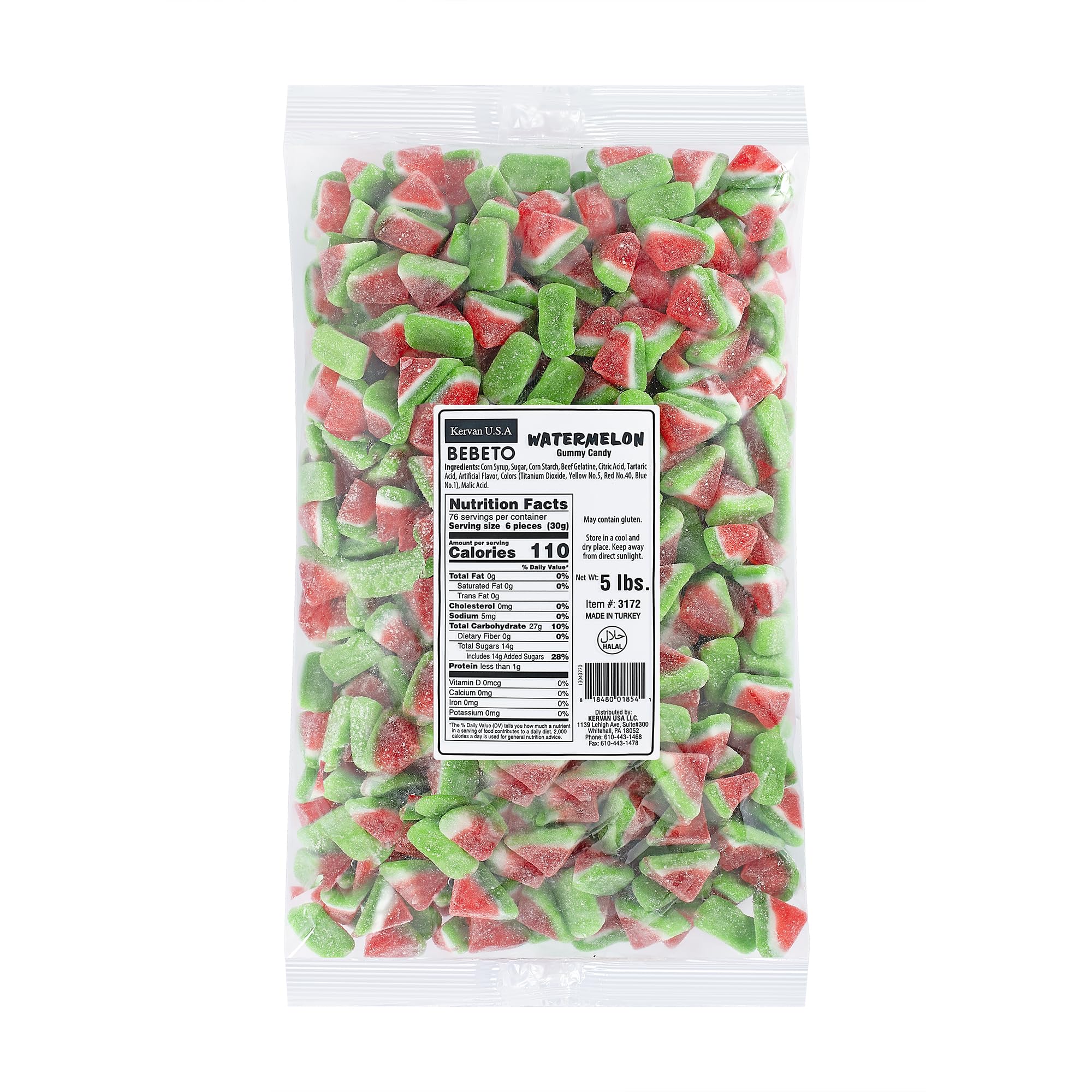 Kervan Candy Watermelon Slices in a sealed bag showing vibrant fruity flavor for snacking.