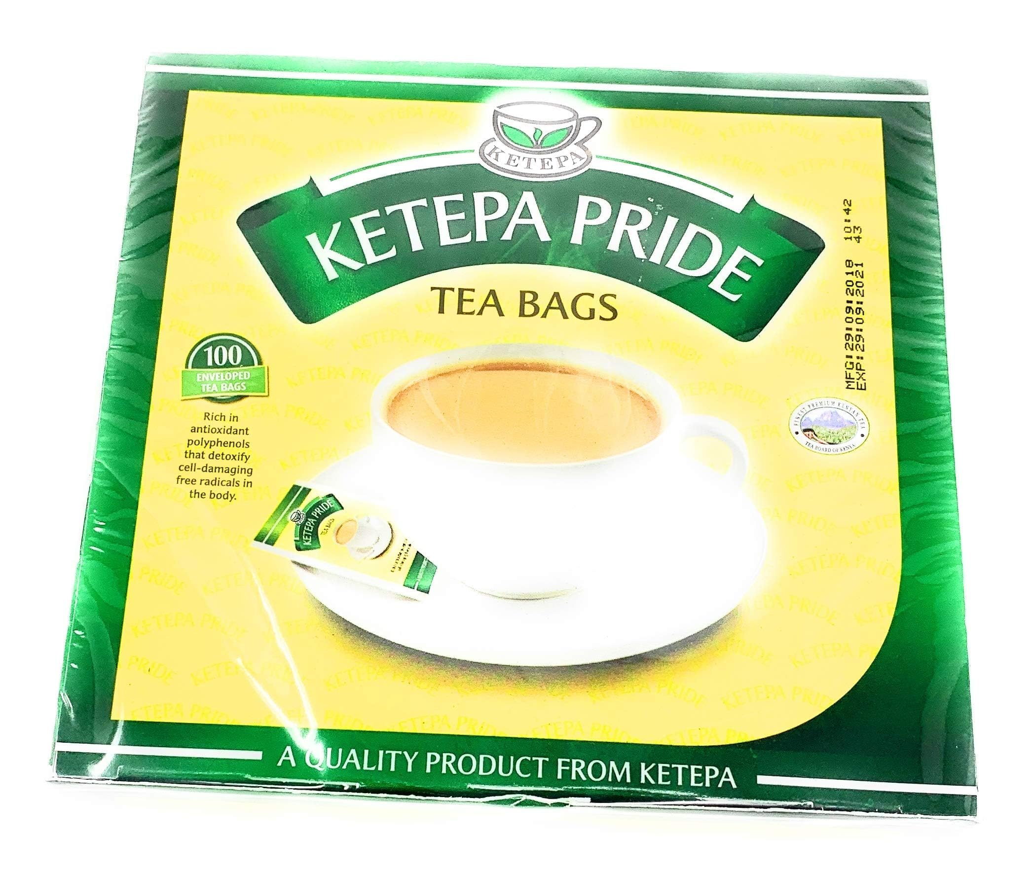 Ketepa Pride sealed tea bags packaging showcasing freshness and pesticide-free harvest.