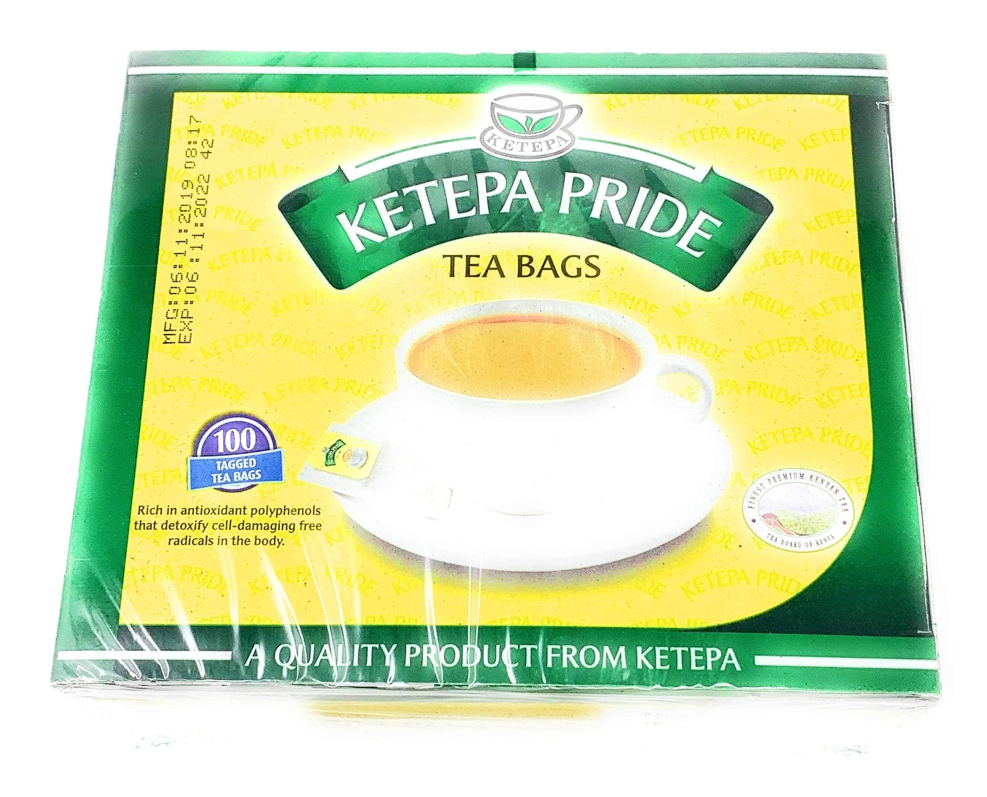Ketepa Pride standard-pack tea bags closeup; premium Kenyan blend for bold aroma.