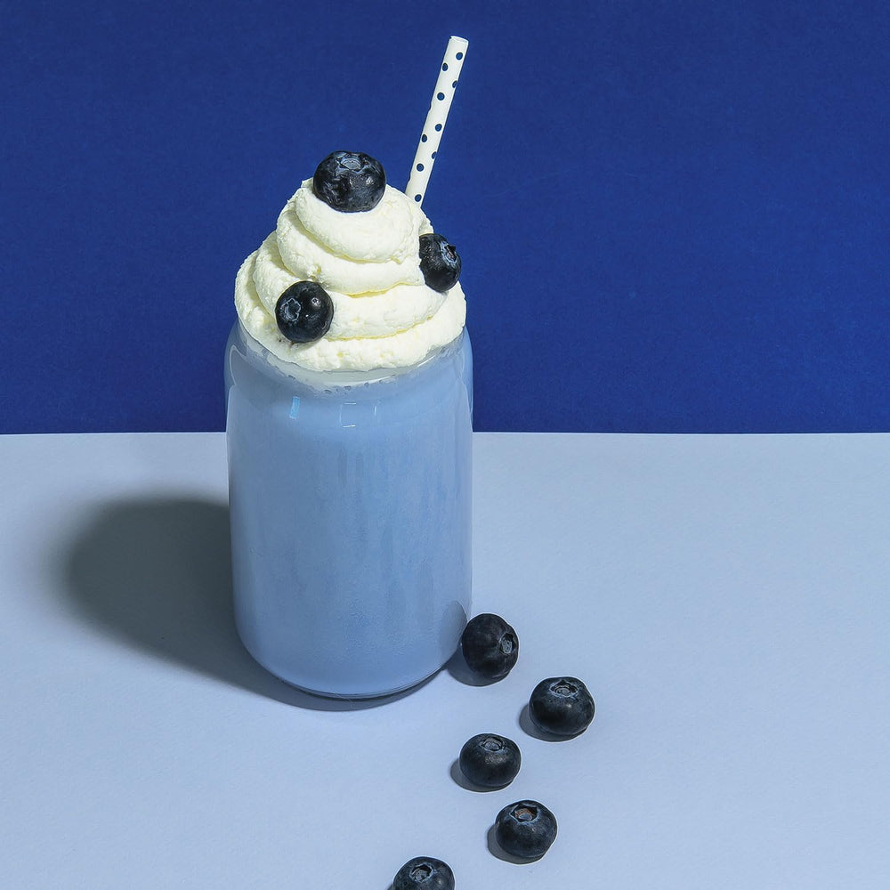 Keto Chow Blueberry Pie dairy-free shake served in glass for a dairy-free keto option.