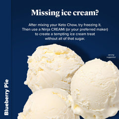 Keto Chow Blueberry Pie nutrition panel on packaging highlights keto-friendly macros.