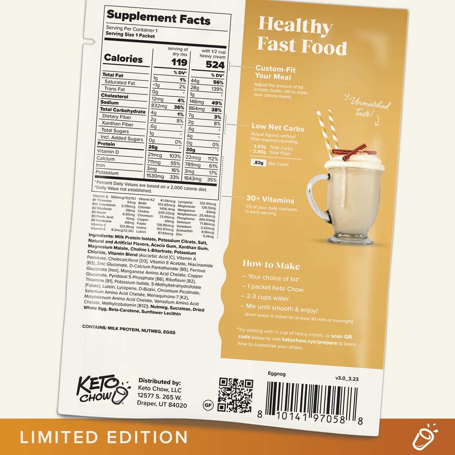 Keto Chow Eggnog serving scoop with measured portions.