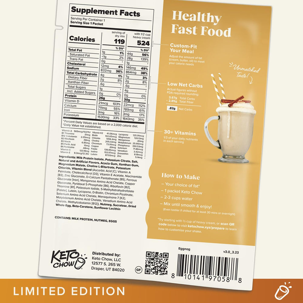 Keto Chow Eggnog serving scoop with measured portions.
