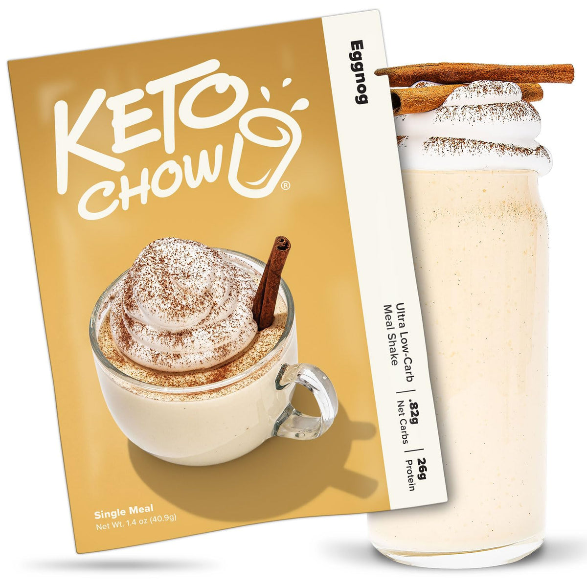 Keto Chow Eggnog tub front for convenient keto meals.