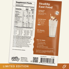 Keto Chow Pecan Sticky Bun shake in a glass ready to sip