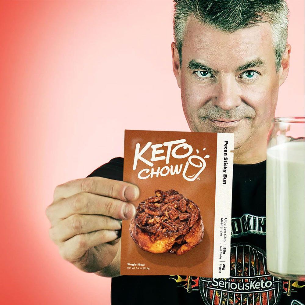 Keto Chow Pecan Sticky Bun nutrition panel displaying macros and electrolytes