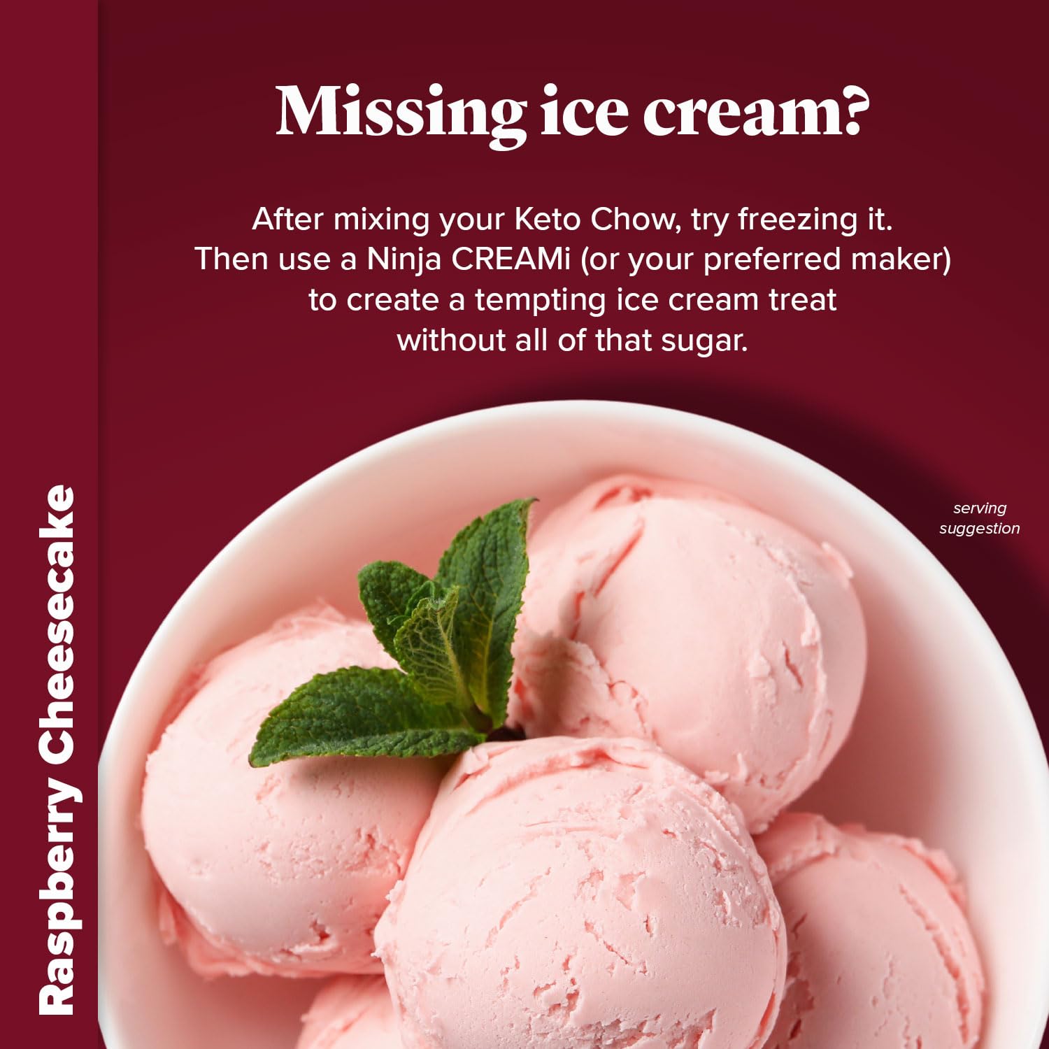 Keto Chow Raspberry Cheesecake prep bowl with added fats for customizable keto meals