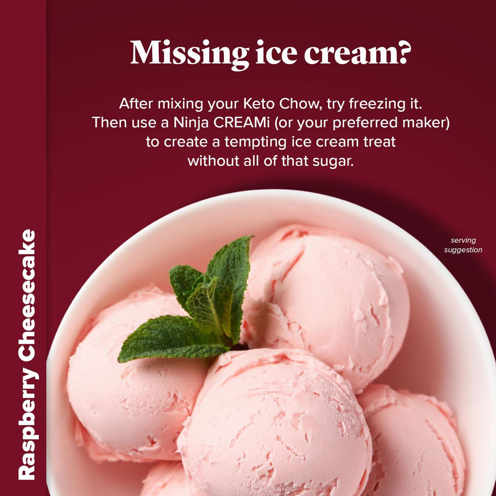 Keto Chow Raspberry Cheesecake prep bowl with added fats for customizable keto meals