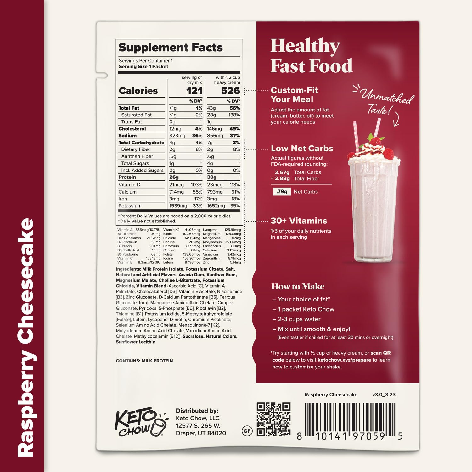 Keto Chow Raspberry Cheesecake served as a dessert-style keto shake