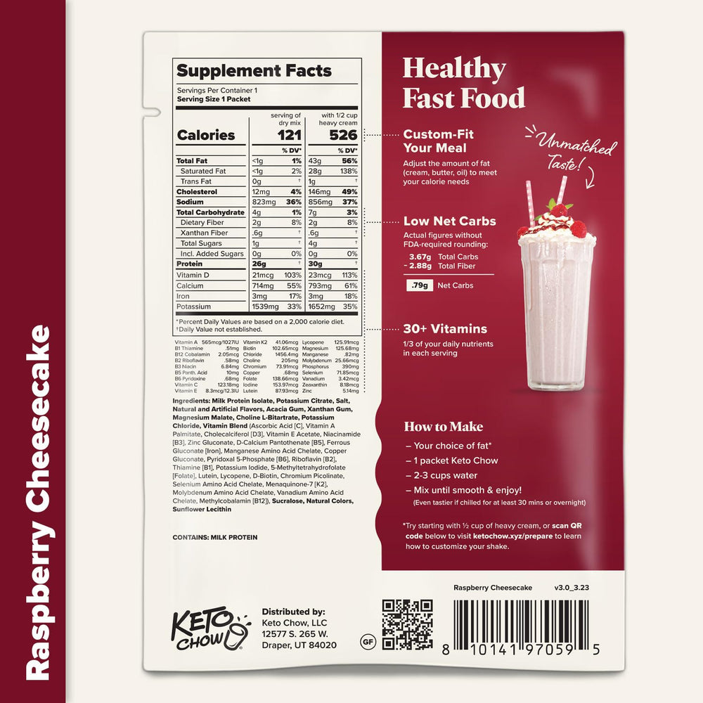 Keto Chow Raspberry Cheesecake served as a dessert-style keto shake