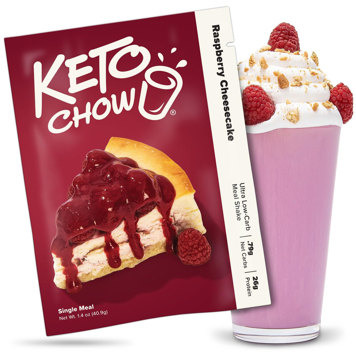 Keto Chow Raspberry Cheesecake tub ready for a nutritionally complete keto shake