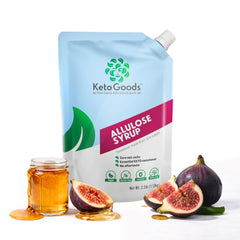 Keto Goods Allulose syrup bottle pour showing keto-friendly sweetness.