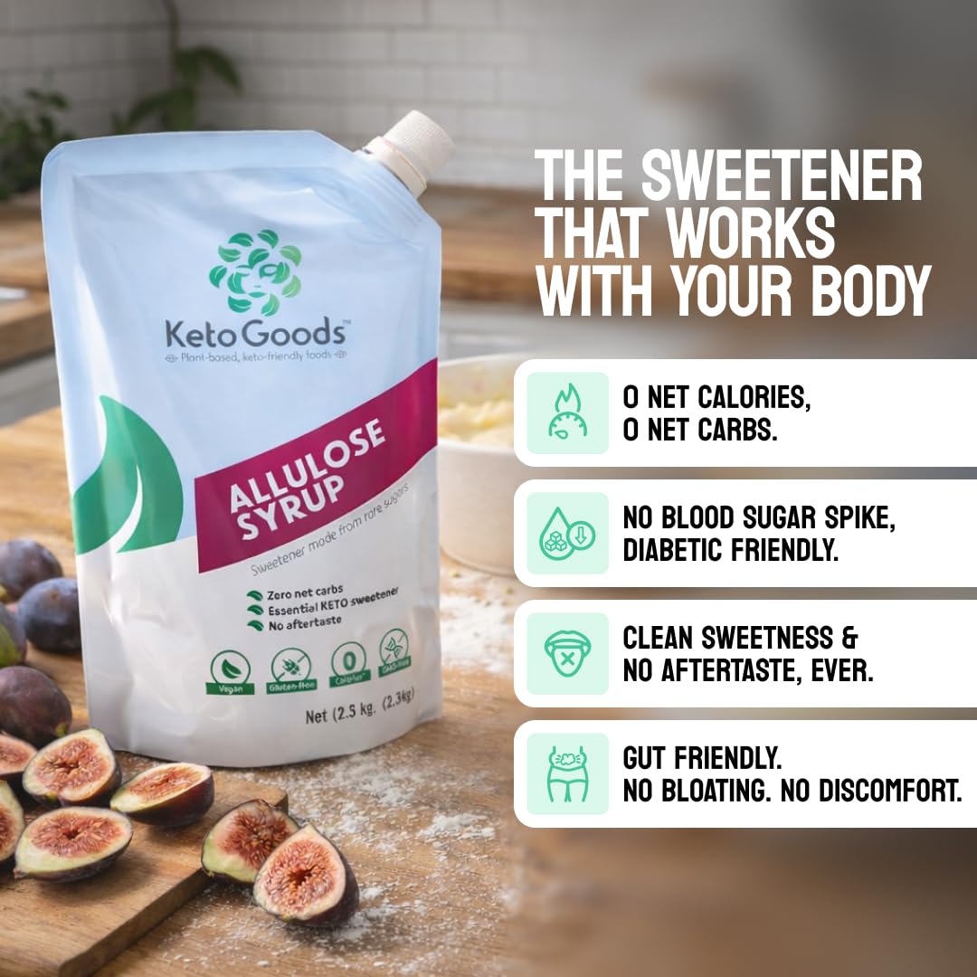 Keto Goods Allulose syrup caramelizes for sauces and glazes in keto cooking.