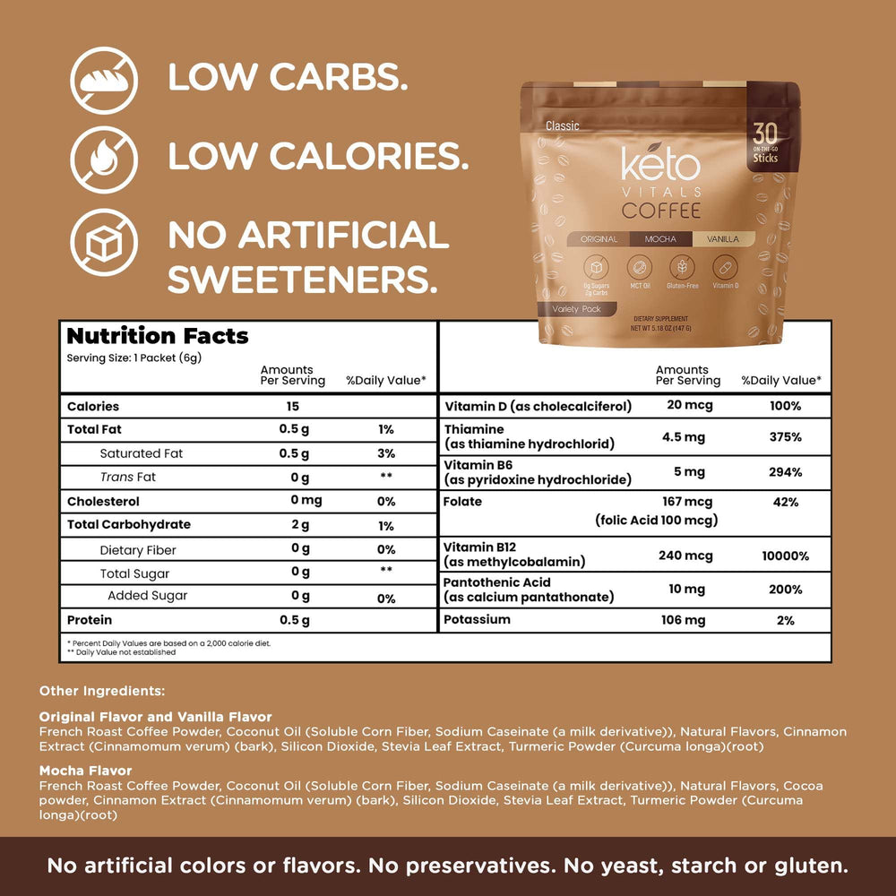 Keto Vitals Instant Keto Coffee Vanilla Stick with low-carb flavor
