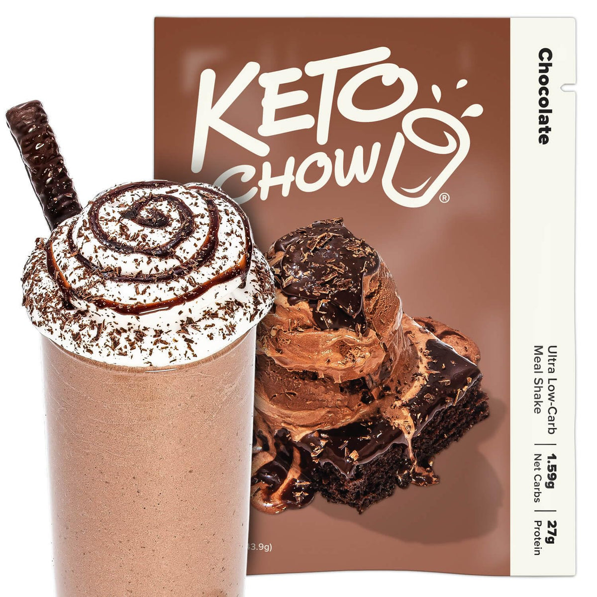 Keto Chow Chocolate jar—premium shake powder ready for keto meals and easy prep