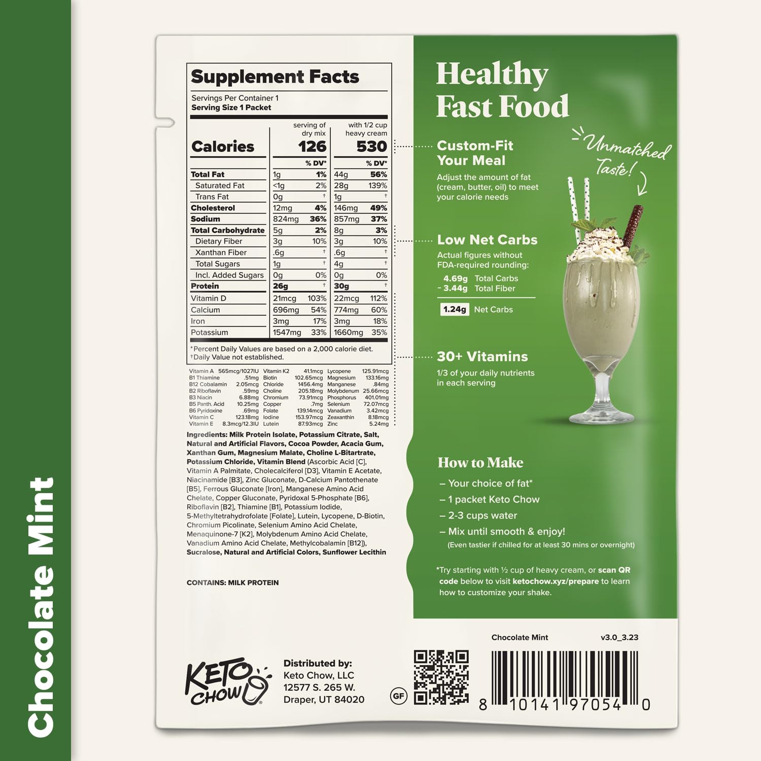 Keto Chow Chocolate Mint fresh serve: creamy chocolate mint flavor anytime.