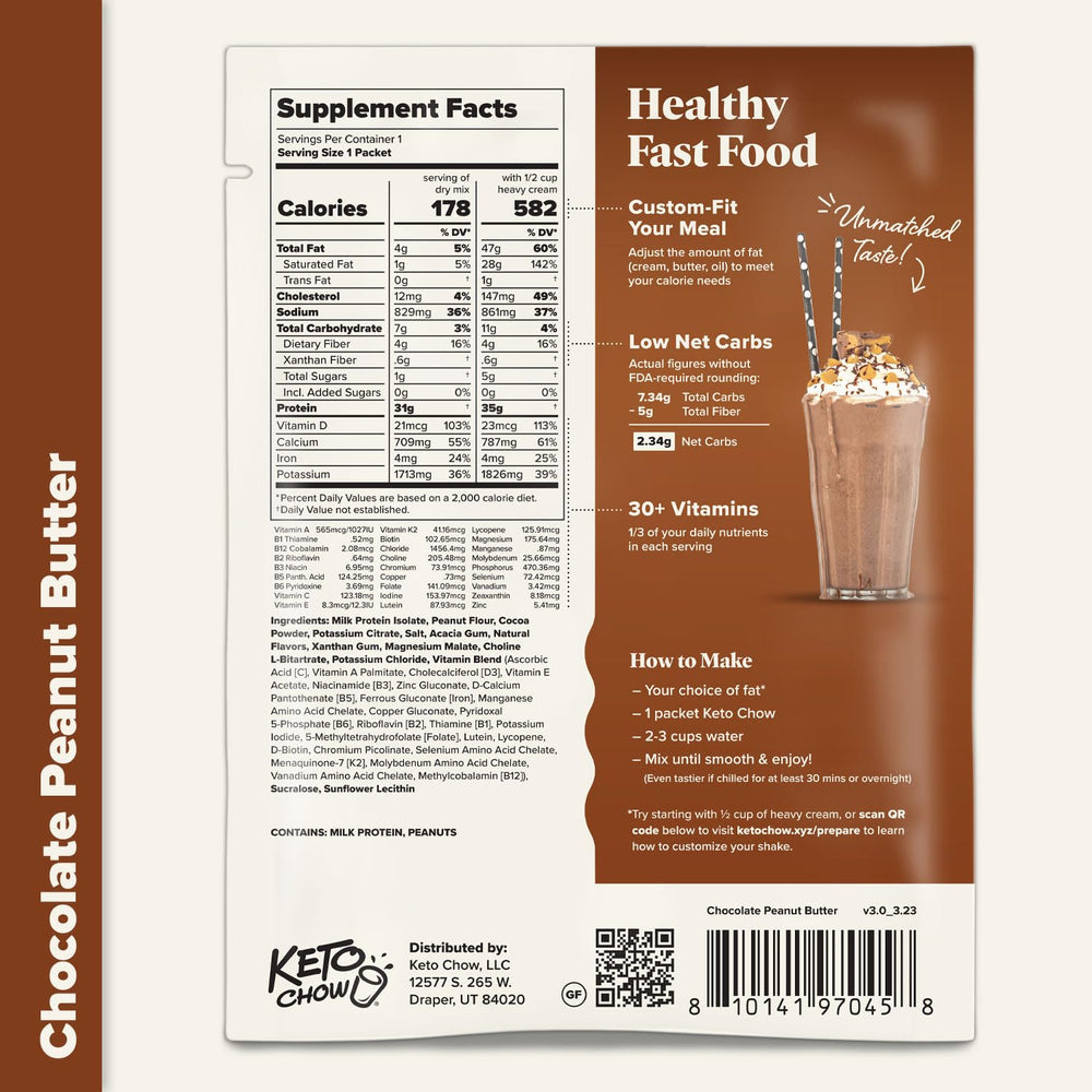 Keto Chow Chocolate Peanut Butter fridge storage idea improves flavor over time.