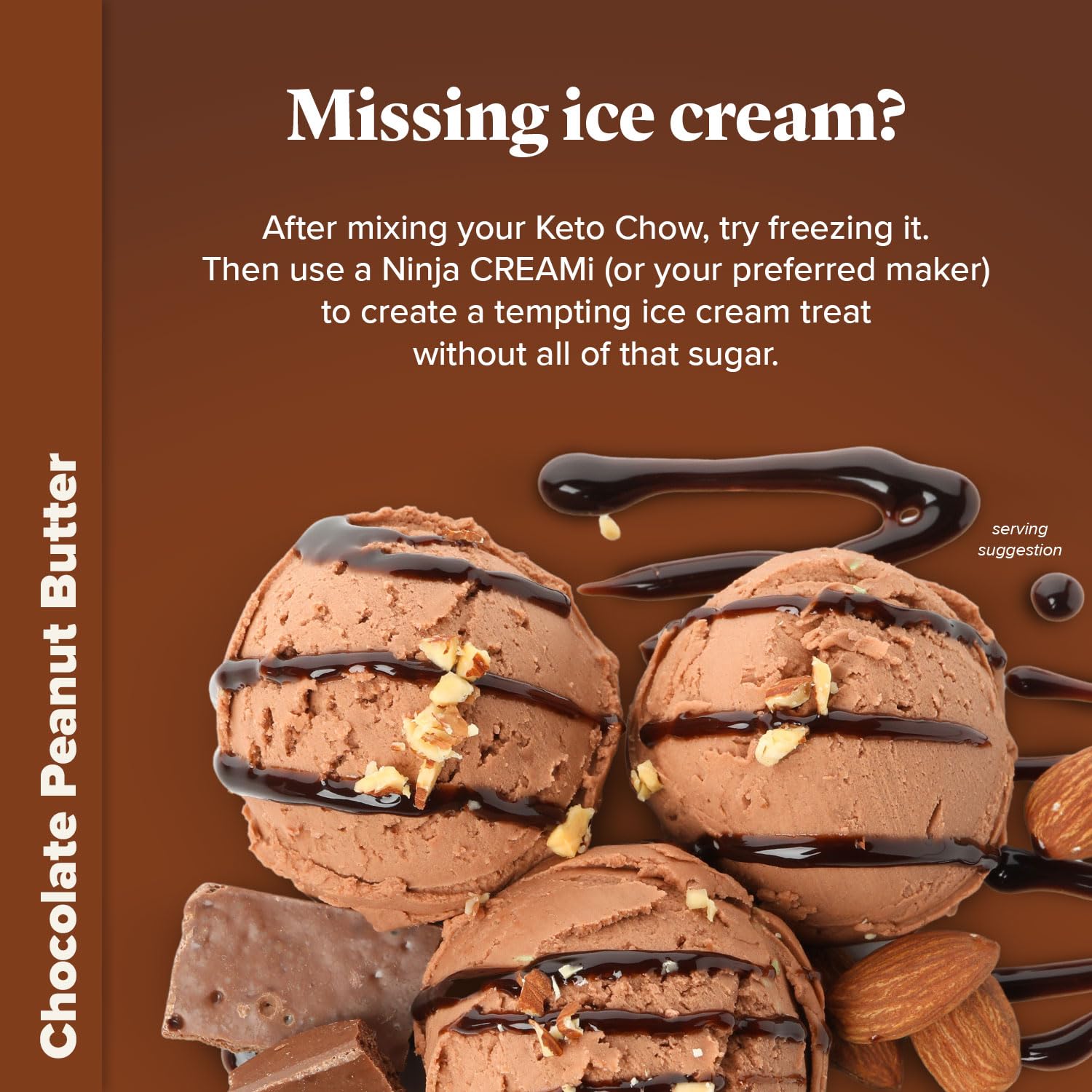 Keto Chow Chocolate Peanut Butter pre-mixed serving highlighting flavor and texture.